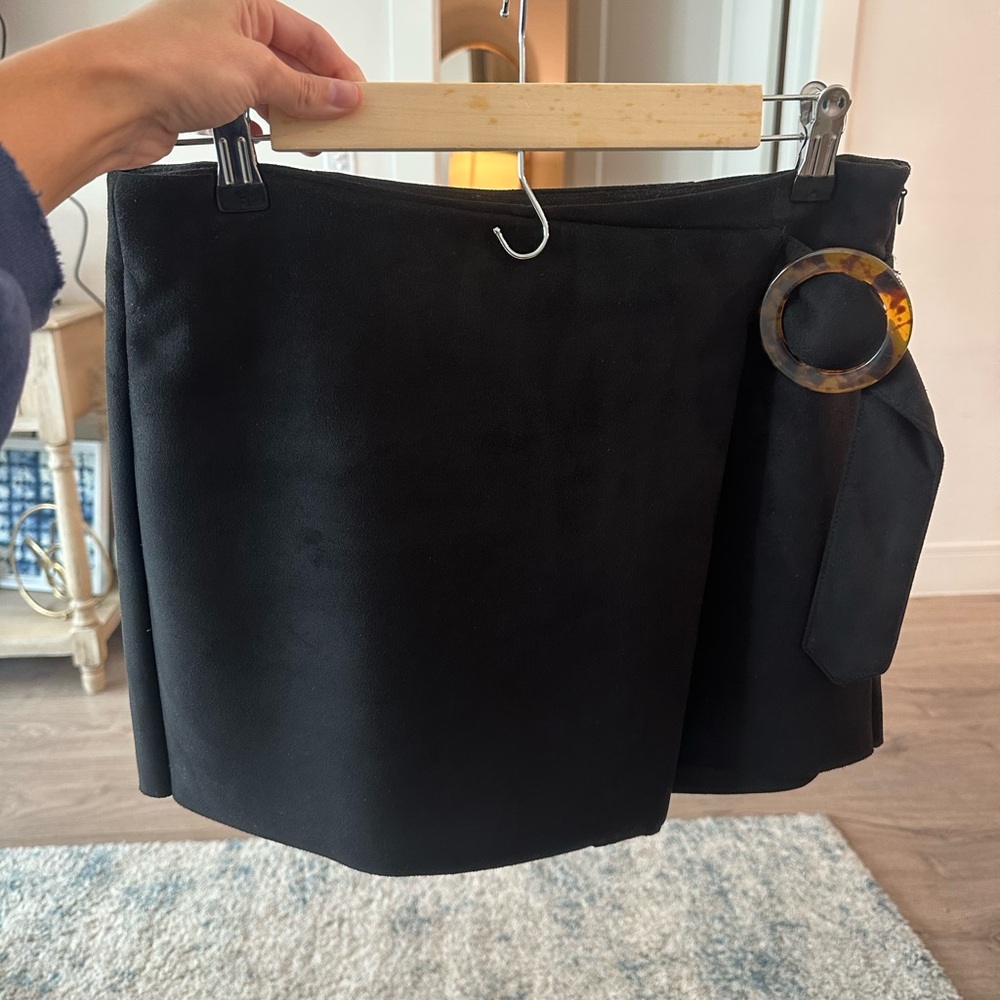 Zara Black Velvet Wrap Skort with Tortoise Buckle